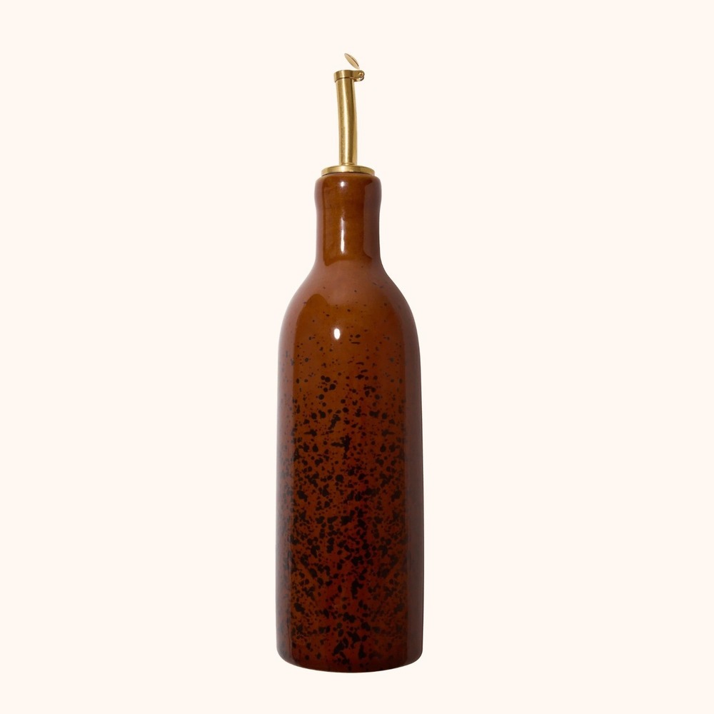 Pretti Cool Ceramic Oil Cruet Speckled Amber Gold Pourer 12oz NIB Boho Modern